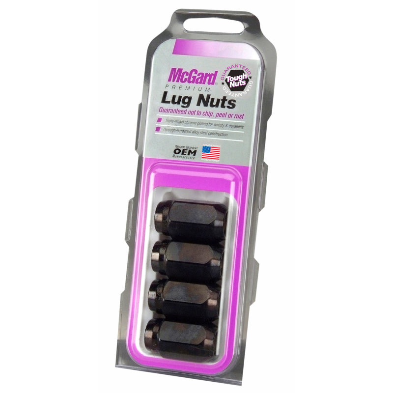 McGard Hex Lug Nut (Cone Seat) 1/2-20 / 13/16 Hex / 1.5in. Length (4-Pack) - Black.