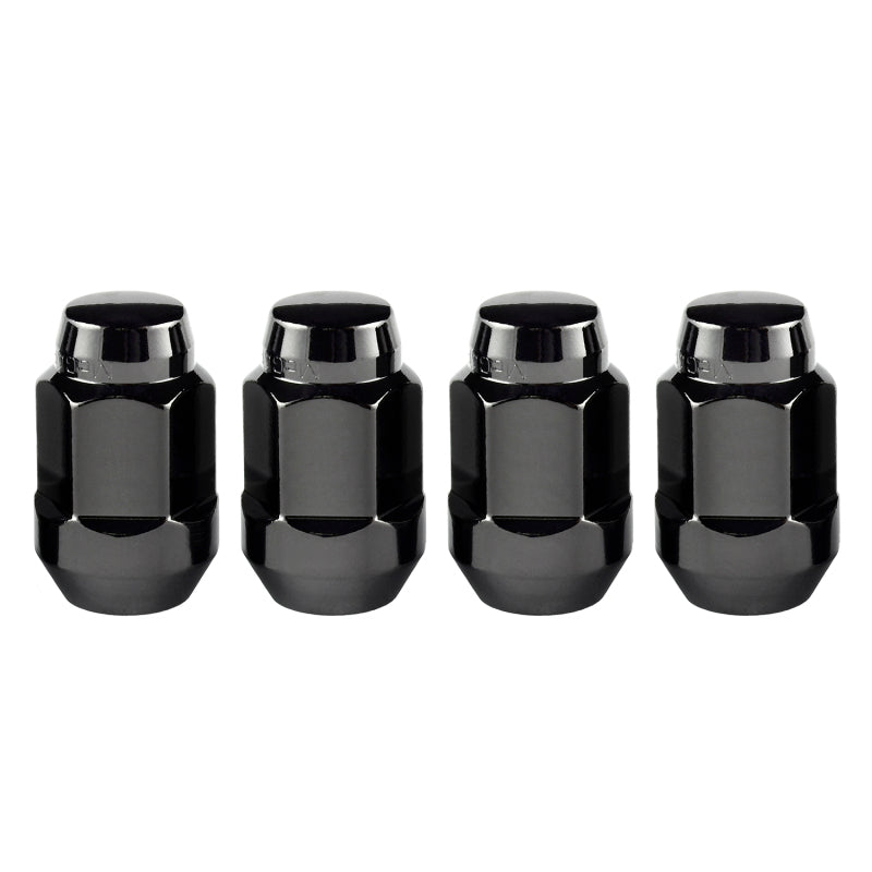McGard Hex Lug Nut (Cone Seat Bulge Style) M12X1.5 / 3/4 Hex / 1.45in. Length (4-Pack) - Black.