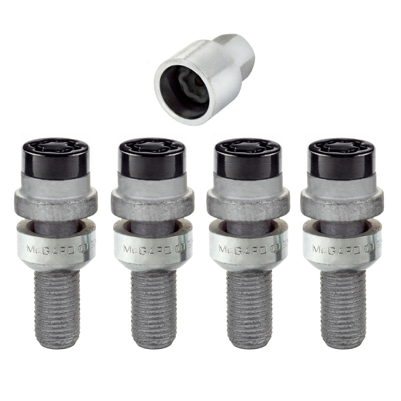 McGard Wheel Lock Bolt Set - 4pk. (Radius Seat) M14X1.5 / 17mm Hex / 28.2mm Shank Length - Black.