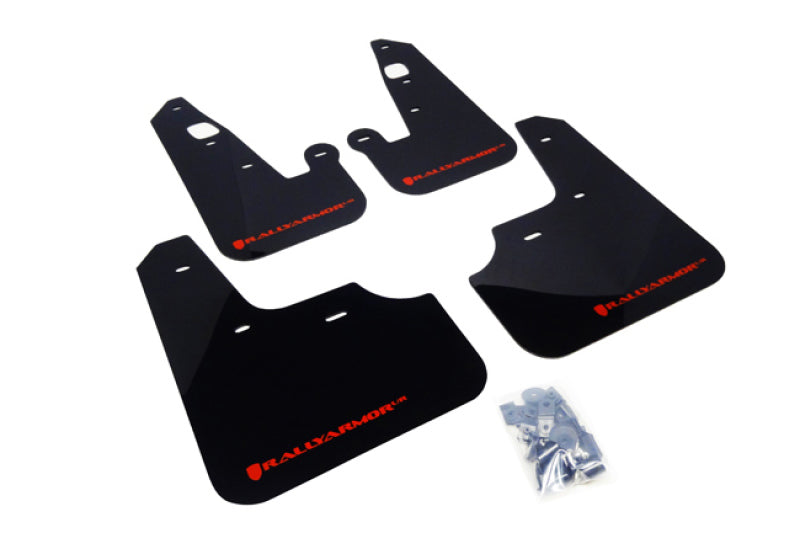 Rally Armor 2007+ Mitsubishi Lancer (doesnt fit Sportback) UR Black Mud Flap w/ Red Logo.