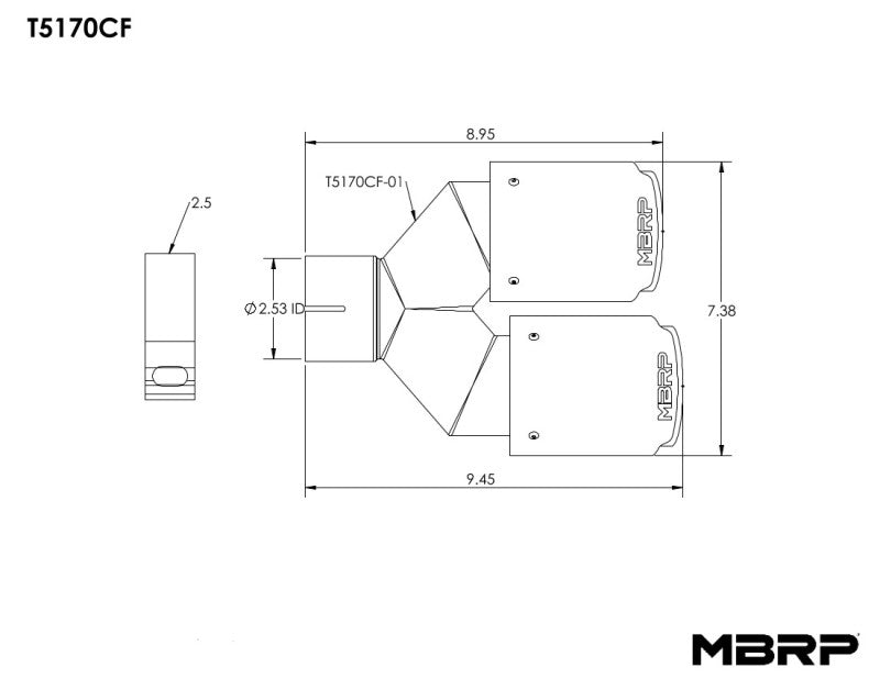 MBRP Universal Carbon Fiber Dual Tip 3.5in OD/2.5in Inlet.