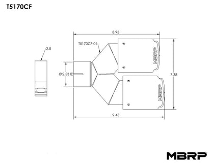 MBRP Universal Carbon Fiber Dual Tip 3.5in OD/2.5in Inlet.