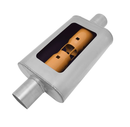 Gibson MWA Superflow Center/Center Oval Muffler - 4x9x14in/3in Inlet/3in Outlet - Stainless.