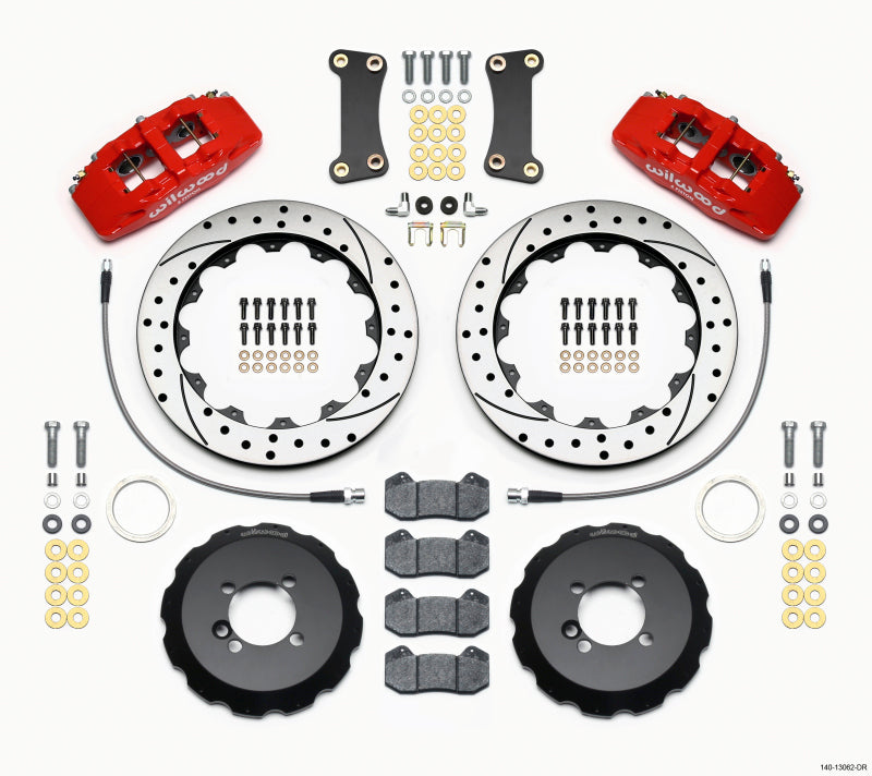 Wilwood Dynapro 6 Front Hat Kit 12.88in Drilled Red 2002-Up Mini Cooper w/ Lines.