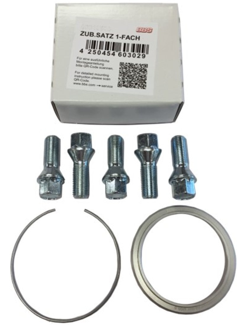 BBS PFS KIT - BMW 72.5mm Hub - Includes 82mm OD - 72.5mm ID Ring / 82mm Clip / Lug Bolts.