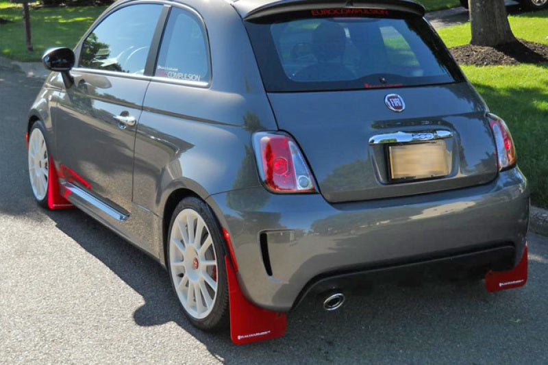Rally Armor 12+ Fiat 500 (Pop/Sport/Lounge/Abarth) Red Mud Flap w/ White Logo.