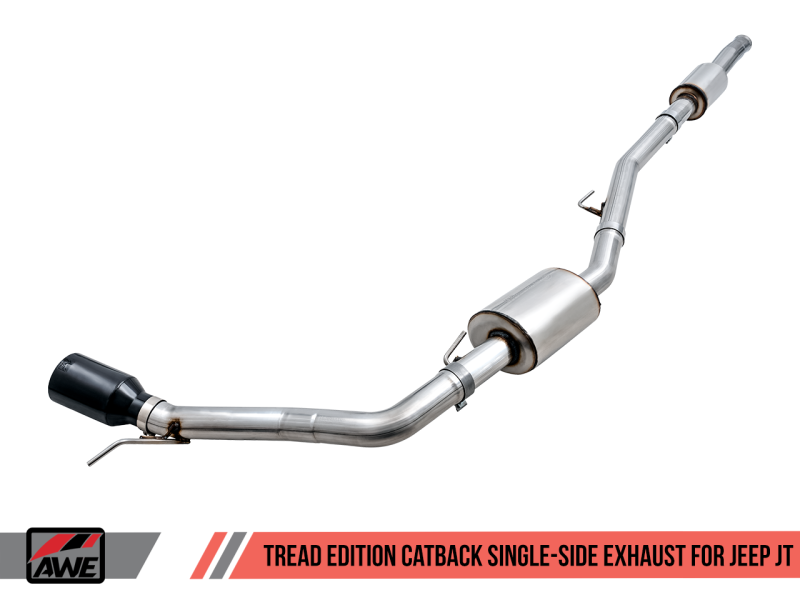 AWE Tuning 20-21 Jeep Gladiator JT 3.6L Tread Edition Cat-Back Single Side Exhaust - Diamond Blk Ti.