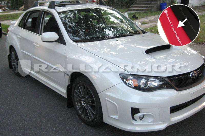 Rally Armor 11+ STI/WRX Sedan Only UR Red Mud Flap w/ White Logo.