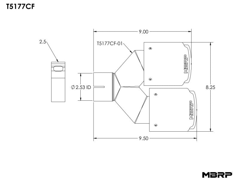 MBRP Universal Carbon Fiber Dual Tip 4in OD/2.5in Inlet.