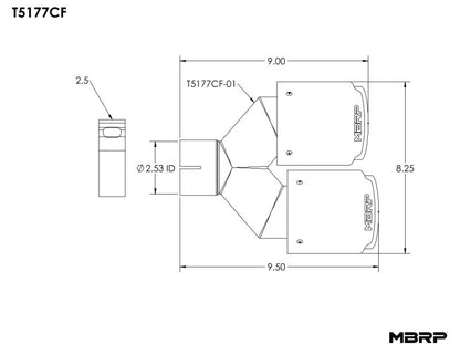 MBRP Universal Carbon Fiber Dual Tip 4in OD/2.5in Inlet.