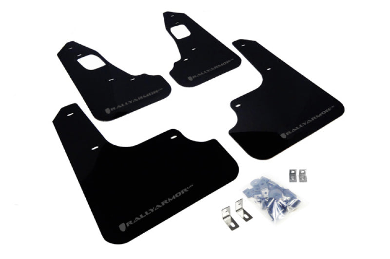 Rally Armor 2008+ Mitsubishi EVO X UR Black Mud Flap w/ Grey Logo.