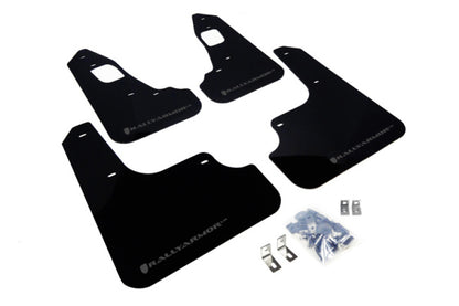 Rally Armor 2008+ Mitsubishi EVO X UR Black Mud Flap w/ Grey Logo.