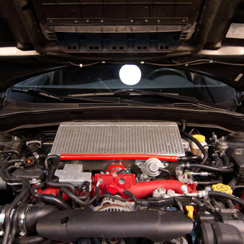 Mishimoto Subaru 08-15 WRX STi Top-Mount Intercooler Kit - Powder Coated Black & Red Hoses.