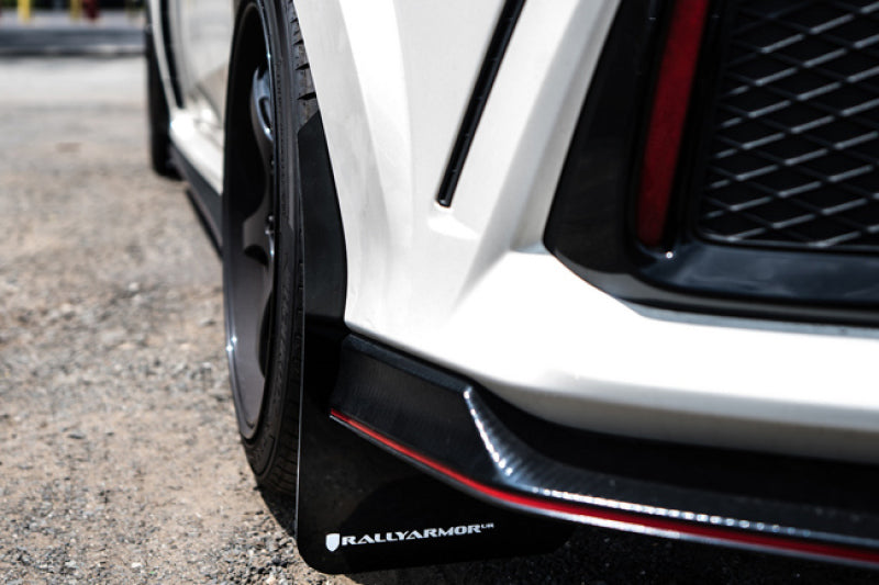 Rally Armor 17-18 Honda Civic Type R (Type R Only) UR Black Mud Flap w/ White Logo.