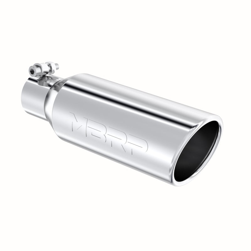 MBRP Universal Tip 4in OD 2.5in Inlet 12in Length Angled Cut Rolled End Clampless No-Weld T304.