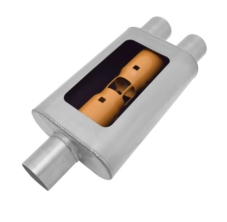 Gibson MWA Superflow Center/Dual Oval Muffler - 4x9x14in/3in Inlet/2.5in Outlet - Stainless.