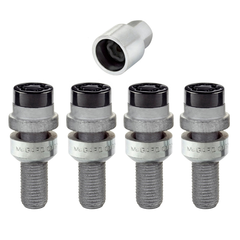McGard Wheel Lock Bolt Set - 4pk. (Radius Seat) M14X1.5 / 17mm Hex / 28.2mm Shank Length - Black.