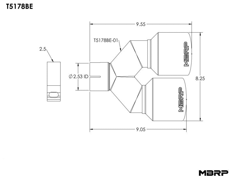 MBRP Burnt End Tip 2.5 ID Dual 4 OD Out 9.5 length Single wall 304 Stainless Steel Driver Side.