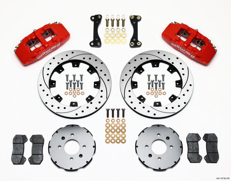 Wilwood Dynapro 6 Front Hat Kit 12.19in Drilled Red 90-99 Civic w/240 mm Disc.