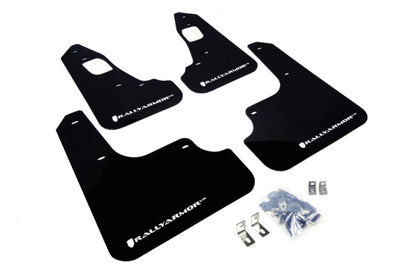 Rally Armor 2008+ Mitsubishi EVO X UR Black Mud Flap w/ White Logo.