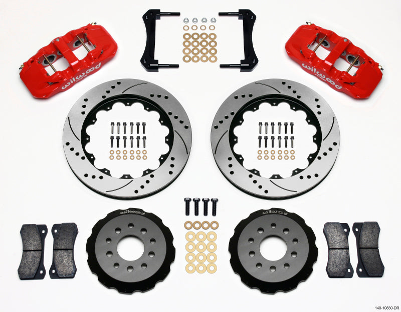 Wilwood AERO6 Front Hat Kit 14.00 Drilled Red 2005-2014 Mustang.