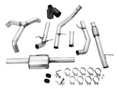 AWE Tuning Catback Split Rear Exit (Flat Bumper) | 3015-33206- Quad Diamond Tips