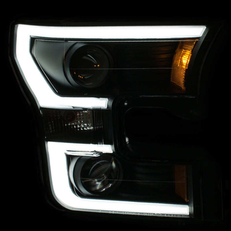 ANZO 2015-2016 Ford F-150 Projector Headlights w/ Plank Style Design Black w/ Amber.