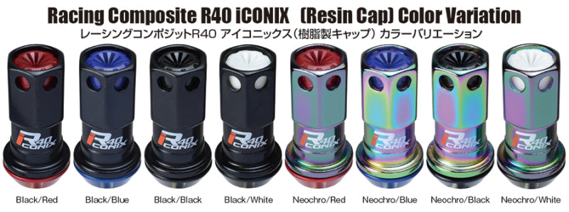 Project Kics 16+4 Locks Neocro R40 Iconix W/ Plastic Cap (Black) - 12X1.25.