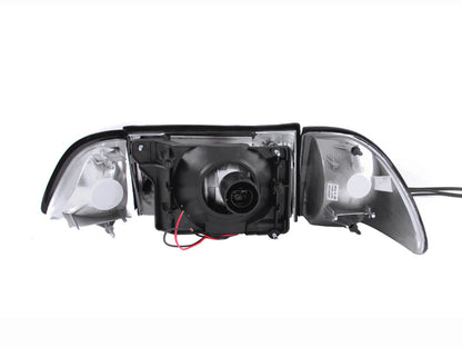 ANZO 1987-1993 Ford Mustang Crystal Headlights Black w/ Corner Lights 3pc.