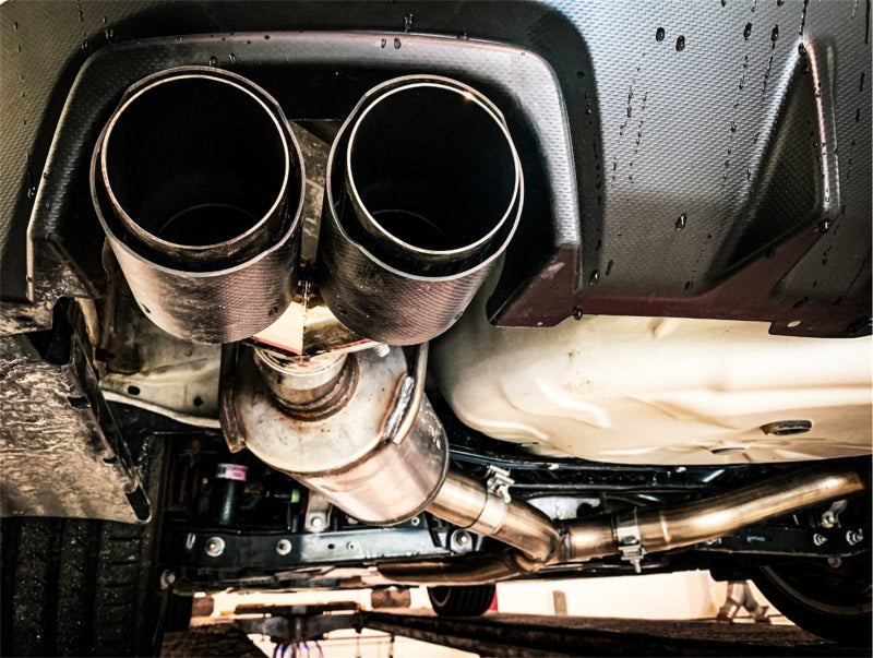 MBRP 15-19 Subaru WRX 2.0L/STI 2.5L 3in Dual Split Rear Exit w/ 3.5in CF Tips - T304 Street Version.