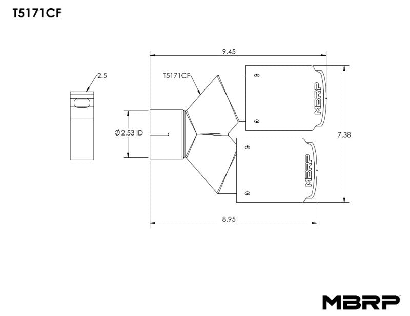 MBRP Universal Carbon Fiber Dual Tip 3.5in OD/2.5in Inlet.
