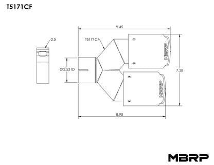 MBRP Universal Carbon Fiber Dual Tip 3.5in OD/2.5in Inlet.