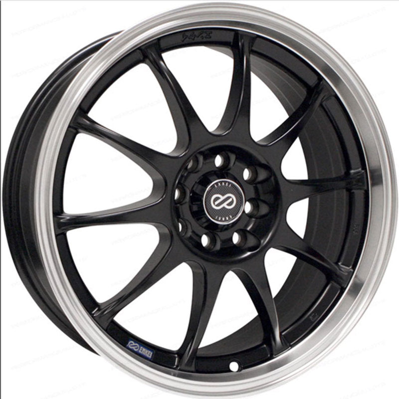 Enkei J10 16x7 5x100/114.3 38mm Offset 72.62mm Bore Dia Matte Black w/ Machined Lip Wheel.