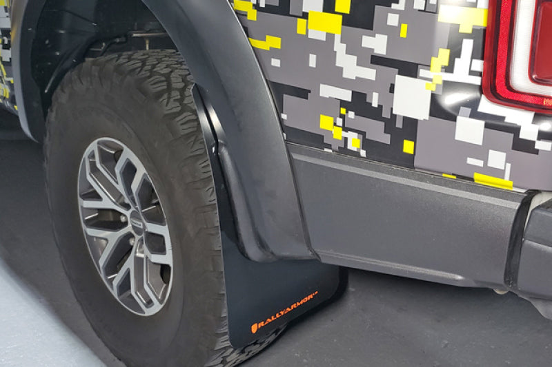 Rally Armor 17-19 Ford F-150 Raptor UR Black Mud Flap w/ Dark Grey Logo.