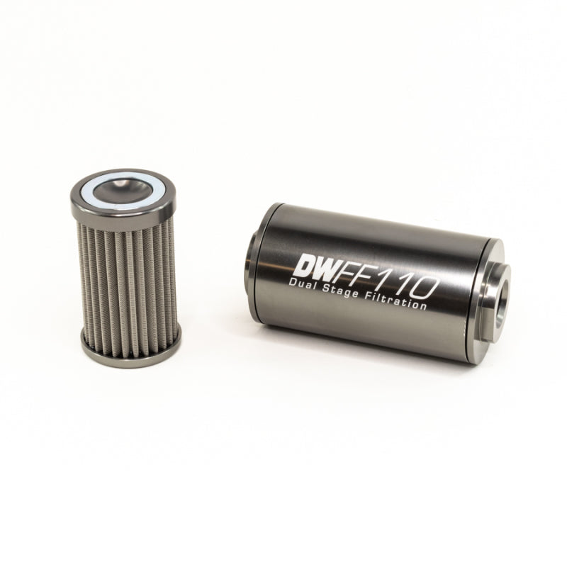 DeatschWerks Stainless Steel 10AN 100 Micron Universal Inline Fuel Filter Housing Kit (110mm).