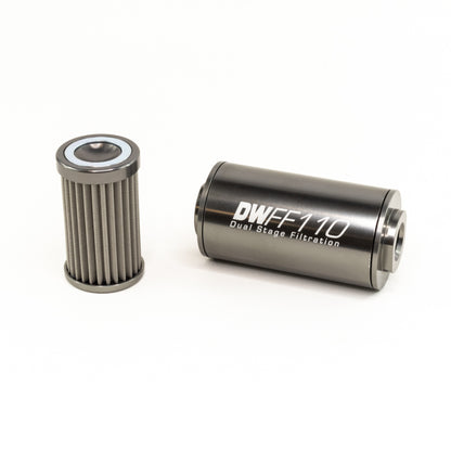 DeatschWerks Stainless Steel 10AN 100 Micron Universal Inline Fuel Filter Housing Kit (110mm).