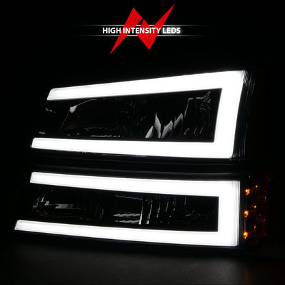 ANZO 2003-2006 Chevrolet Silverado 1500 Crystal Headlights w/ Light Bar Black Housing.