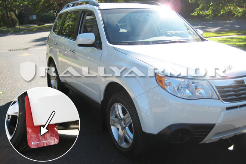 Rally Armor 2009+ Subaru Forester UR Red Mud Flap w/ White Logo.