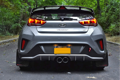 Rally Armor 2019+ Hyundai Veloster Turbo R-Spec UR Black Mud Flap w/ White Logo.