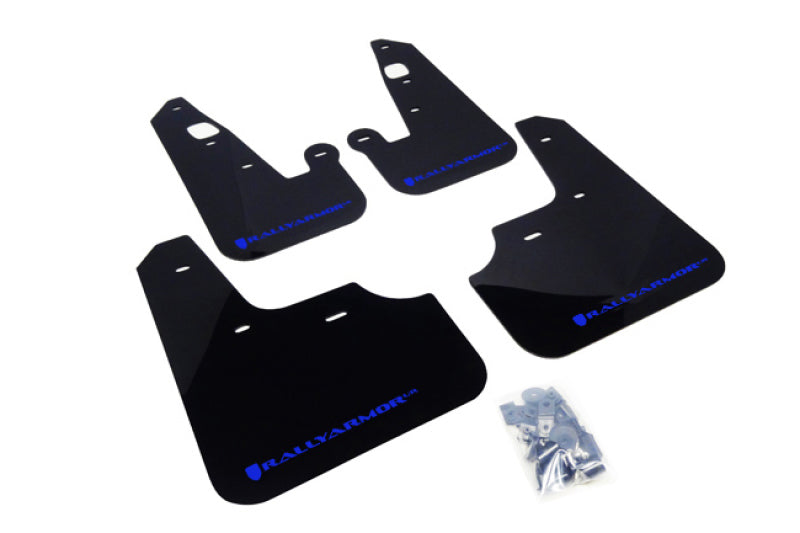 Rally Armor 2007+ Mitsubishi Lancer (doesnt fit Sportback) UR Black Mud Flap w/ Blue Logo.