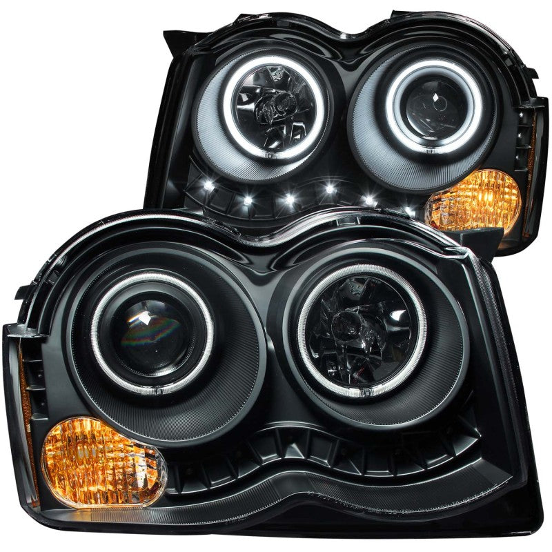 ANZO 2008-2010 Jeep Grand Cherokee Projector Headlights w/ Halo Black (CCFL).