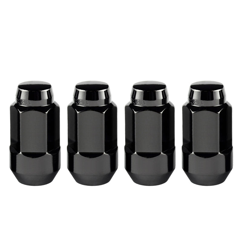 McGard Hex Lug Nut (Cone Seat Bulge Style) M14X1.5 / 22mm Hex / 1.945in. Length (4-Pack) - Black.