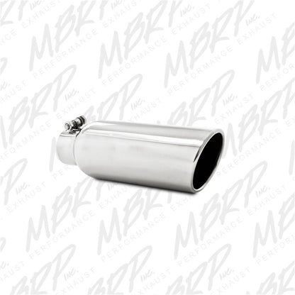 MBRP Universal Tip 4in OD 2.5in Inlet 12in Length Angled Cut Rolled End Clampless No-Weld T304.
