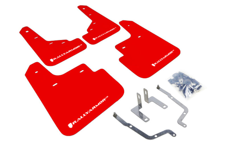 Rally Armor 2014+ Mazda 3 Red Mud Flap W/ White Logo.