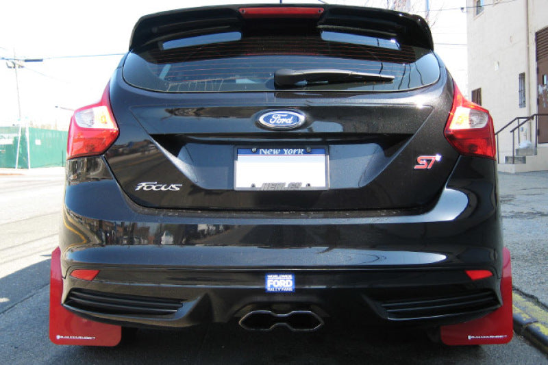 Rally Armor 13+ Ford Focus ST Red Mud Flap w/ White Logo.