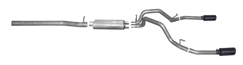 Gibson 14-18 GMC Sierra 1500 Denali 5.3L 3in/2.25in Cat-Back Dual Split Exhaust - Black Elite.