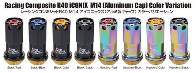 Project Kics 14X1.50 Neochrome R40 Iconix Lug Nuts (Black Cap) - 20 Pcs.
