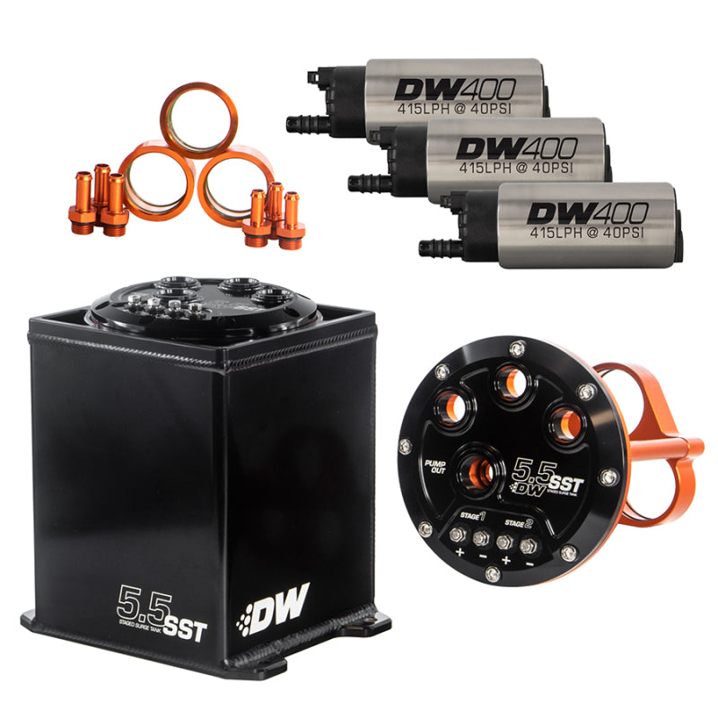 DeatschWerks 5.5L Modular Surge Tank Includes 3 DW400 Fuel Pumps.