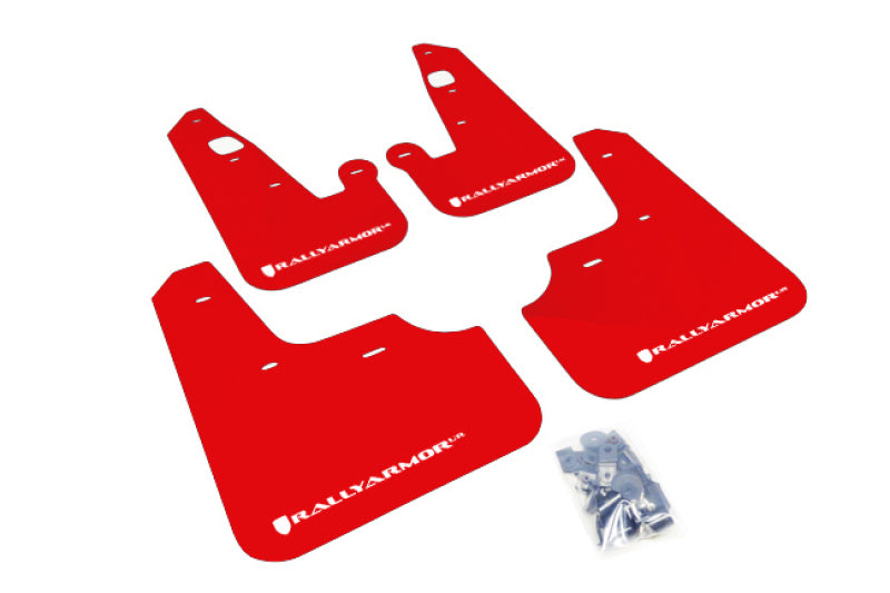 Rally Armor 2007+ Mitsubishi Lancer (doesnt fit Sportback) UR Red Mud Flap w/ White Logo.