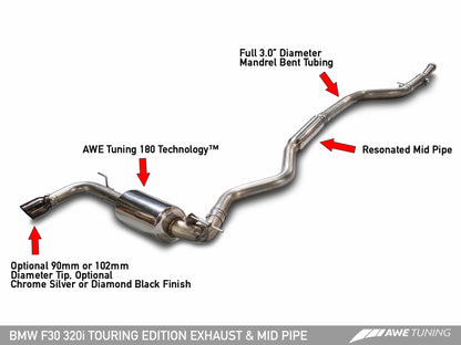 AWE Tuning Touring Exhaust w/ Perfomance Mid Pipe - Diamond Black Tips | 3015-23038